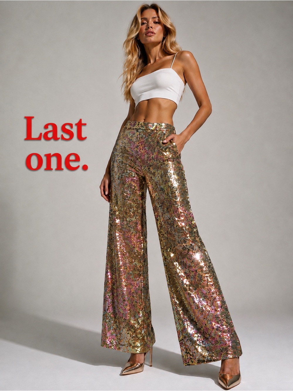 Pink Multi Sequin Wide Leg Pants | Glam Statement Trousers | NWT | S, M, XL